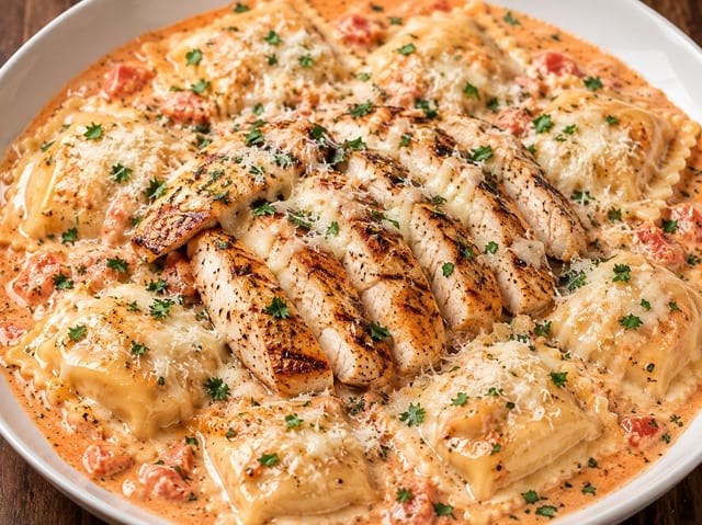 CHICKEN ALLA ROSA CHEESE RAVIOLI.