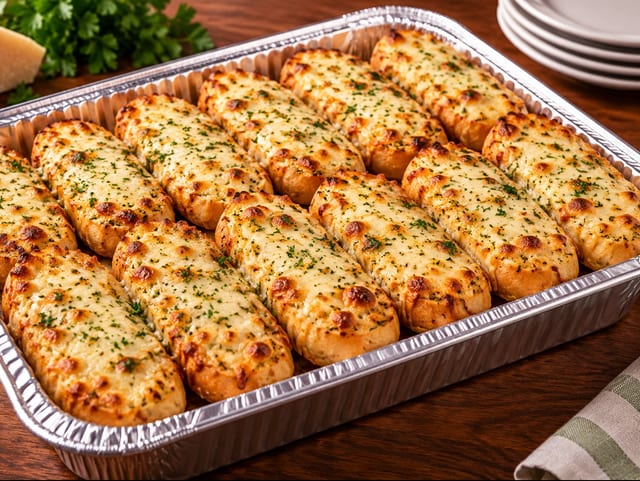 HOUSE GARLIC BREAD WITH CHEESE– 1 DOZEN (SERVES 24).