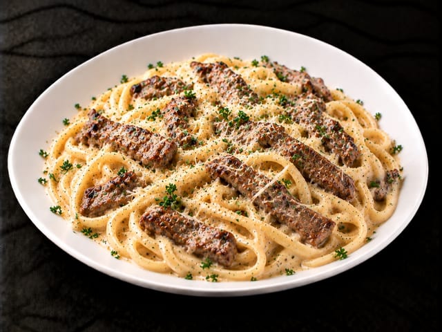 STEAK ALFREDO FETTUCCINE.
